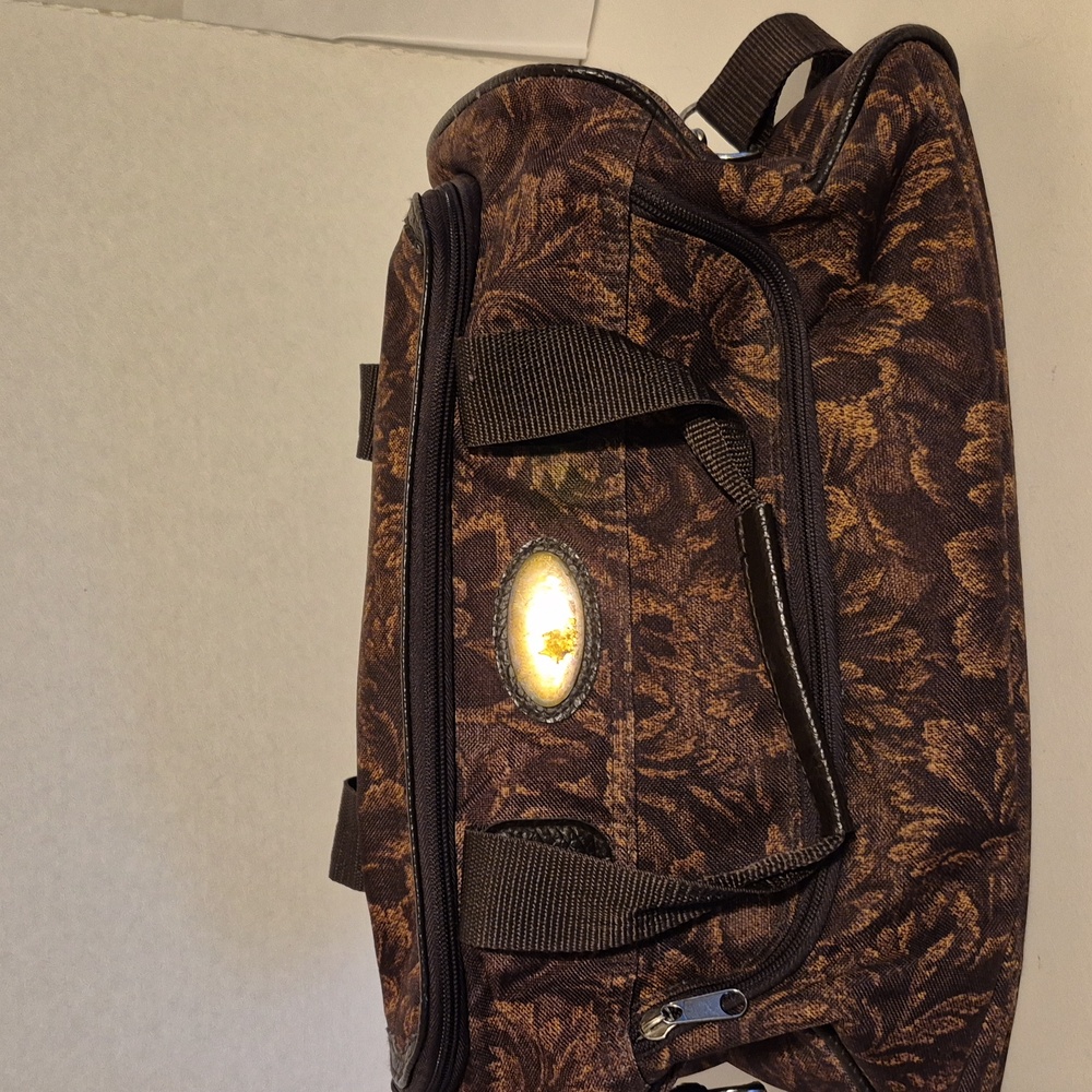 98 Brown flowered  bag duffle 18 x 9 x8 sack  gym bag  tote  preowned